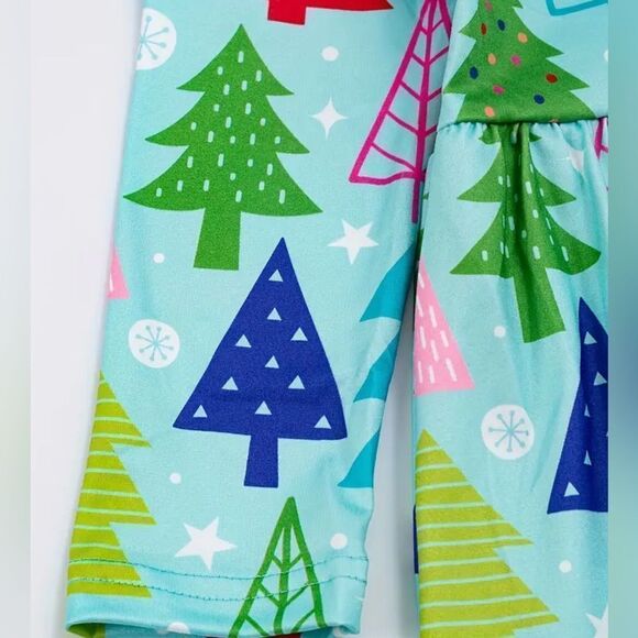 NWT Child Girls Blue Ballerina Dress Christmas Tree Print Holiday Dress - Size 5 - Picture 3 of 6